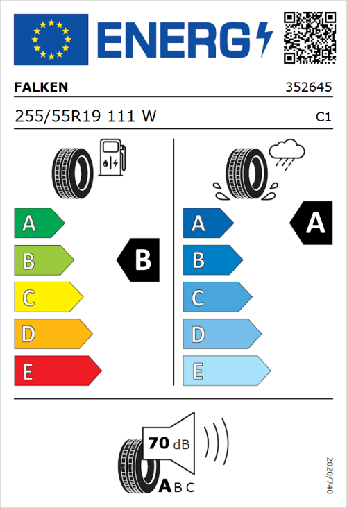 Tyre Label for Falken Azenis FK520 SUV 255/55R19 111W